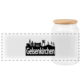Skyline Gelsenkirchen - Panoramic Cookie Jar with Wooden Lid - white - Front