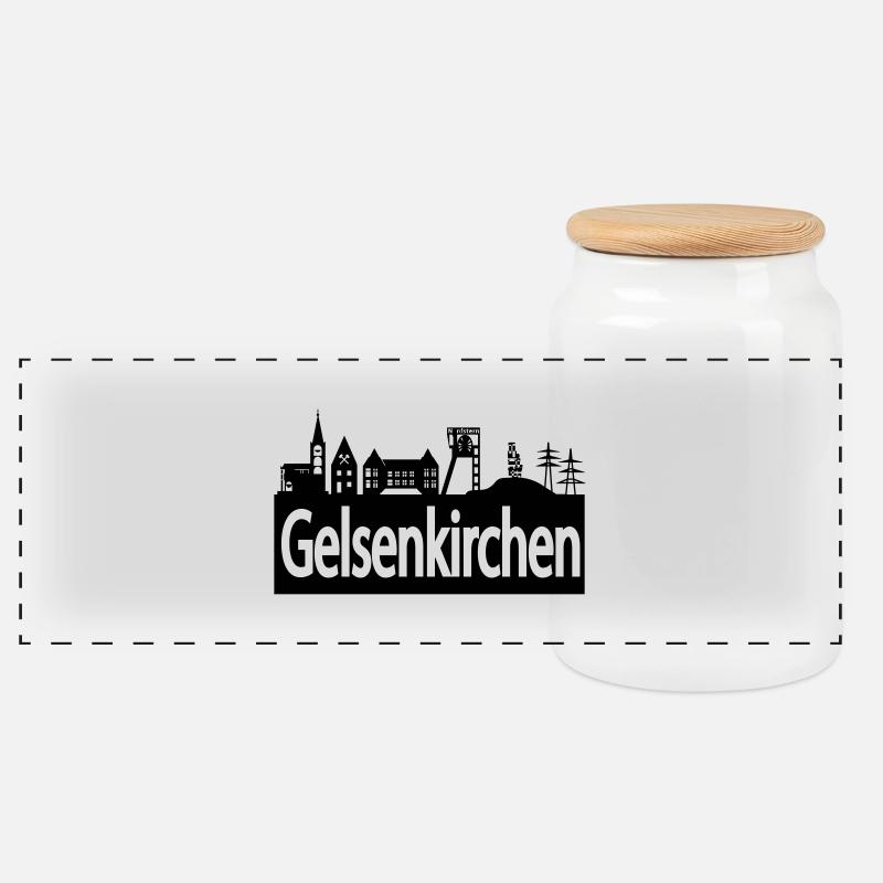 Skyline Gelsenkirchen - Panorama Keksdose mit Holzdeckel - Weiß