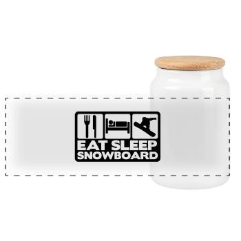 eat sleep snowboard 02 - Panorama Keksdose mit Holzdeckel - Weiß - Vorne