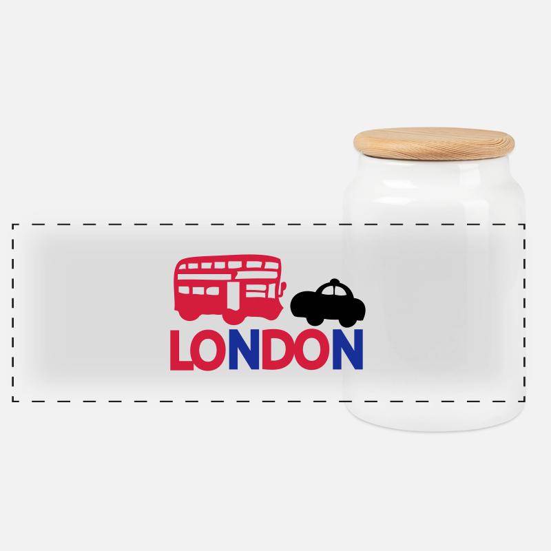 LONDON CAP BLACK & RED BUS - Panorama Keksdose mit Holzdeckel - Weiß