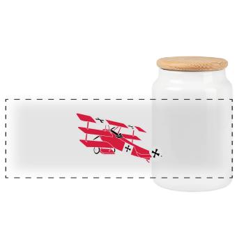 Fokker Airplane Flugzeug Roter Baron Red World War - Panoramic Cookie Jar with Wooden Lid - white - Front
