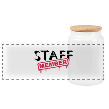 Staff Member Friends Team Staff Crew Logo - Panoramic Cookie Jar with Wooden Lid - white - Front