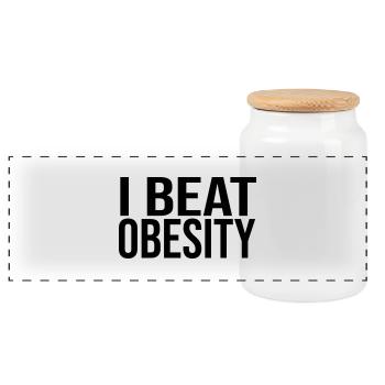 I Beat Obesity - Panoramic Cookie Jar with Wooden Lid - white - Front