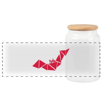 Origami Paper Animal Bat - Panoramic Cookie Jar with Wooden Lid - white - Front