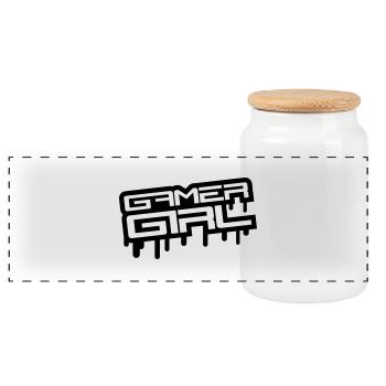 Gamer Girl Stamp - Boîte à biscuits avec couvercle en bois - blanc - Devant