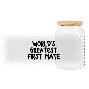 worlds greatest first mate - Panoramic Cookie Jar with Wooden Lid - white - Front