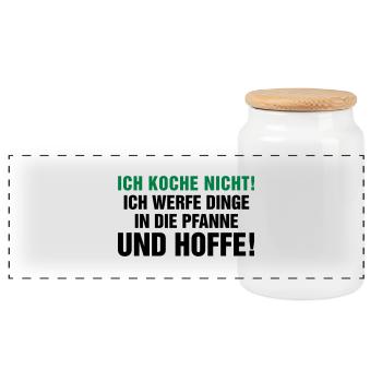 kochen Küche braten grillen Pfanne Topf Kitchen - Panorama Keksdose mit Holzdeckel - Weiß - Vorne