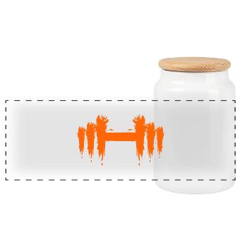 Dumbbell Design Short Colored New Dumbbell Sport - Panoramic Cookie Jar with Wooden Lid - white - Front