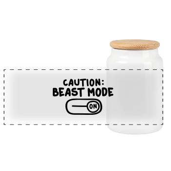 caution_beast_mode_1_f1 - Panoramic Cookie Jar with Wooden Lid - white - Front