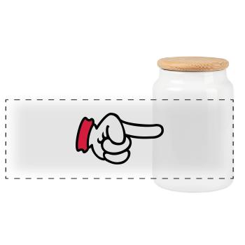 pointing finger / Zeigefinger (3c) - Panorama Keksdose mit Holzdeckel - Weiß - Vorne