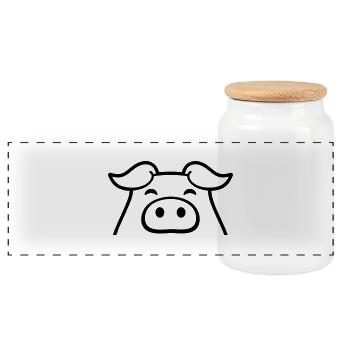 Kleines Süßes Schweinchen Ferkel - Panorama Keksdose mit Holzdeckel - Weiß - Vorne