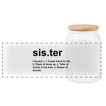 sister - Panoramic Cookie Jar with Wooden Lid - white - Front