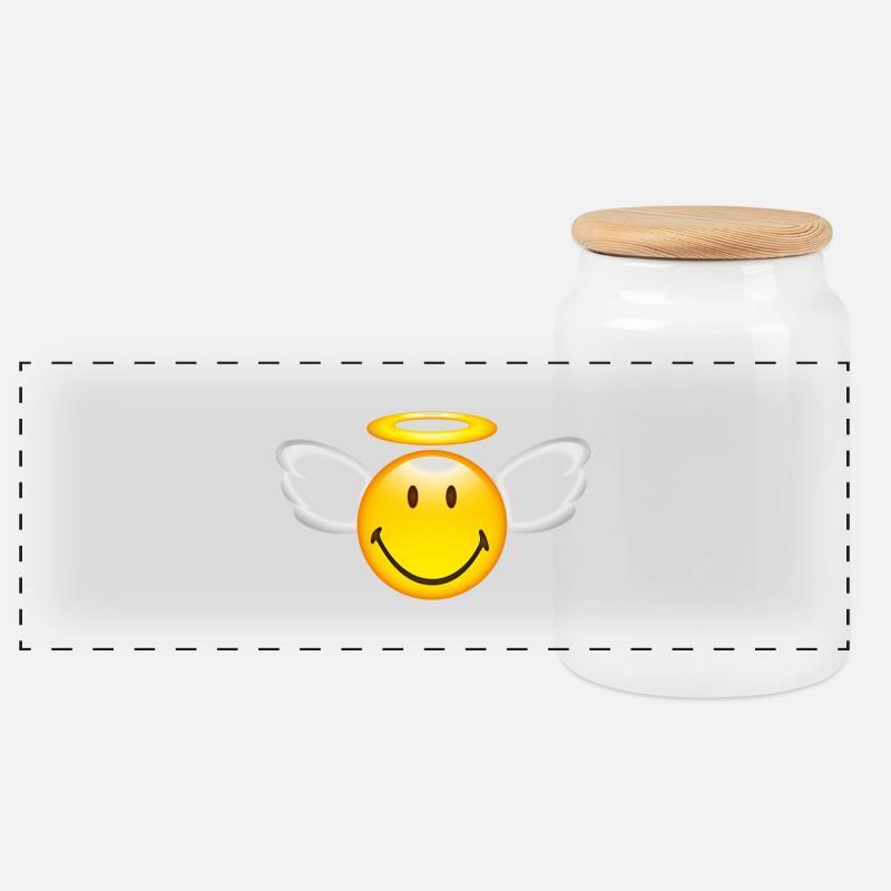 Smiley Glossy Angel - Panorama Keksdose mit Holzdeckel - Weiß