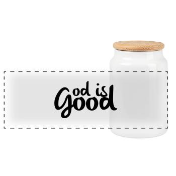 God is good - Panoramic Cookie Jar with Wooden Lid - white - Front