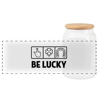Chance / Chanceux / Luck / Lucky - Boîte à biscuits avec couvercle en bois - blanc - Devant