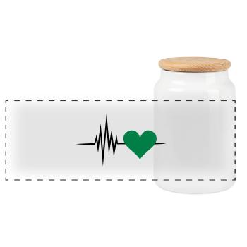 Pulse, frequency, heartbeat, vegan heart rate - Panoramic Cookie Jar with Wooden Lid - white - Front
