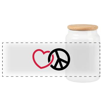 amour paix - Boîte à biscuits avec couvercle en bois - blanc - Devant