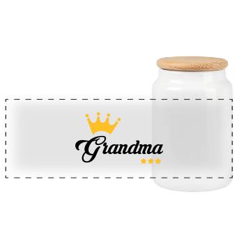 Grandma Oma Großmütter Mamy Mamie Grand-Mère - Panoramic Cookie Jar with Wooden Lid - white - Front