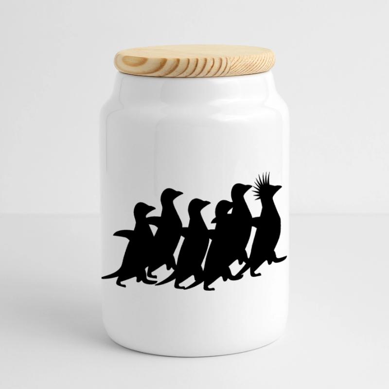 Penguins Pack Panoramic Cookie Jar with Wooden Lid