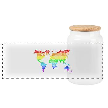 Weltkarte Dots Worldmap World Rainbow - Panorama Keksdose mit Holzdeckel - Weiß - Vorne