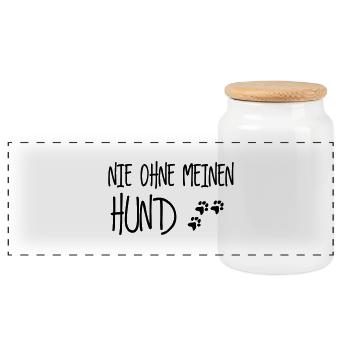 nie ohne meinen hund - Panorama Keksdose mit Holzdeckel - Weiß - Vorne