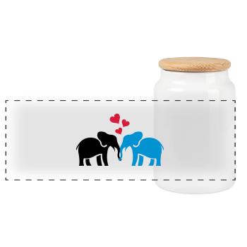 elefanten_liebe - Panoramic Cookie Jar with Wooden Lid - white - Front