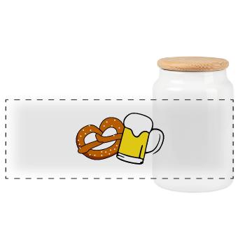 Bier und Brezel - Panorama Keksdose mit Holzdeckel - Weiß - Vorne