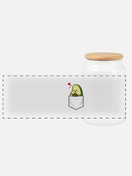Avocado in Brusttasche - Panorama Keksdose mit Holzdeckel - Weiß
