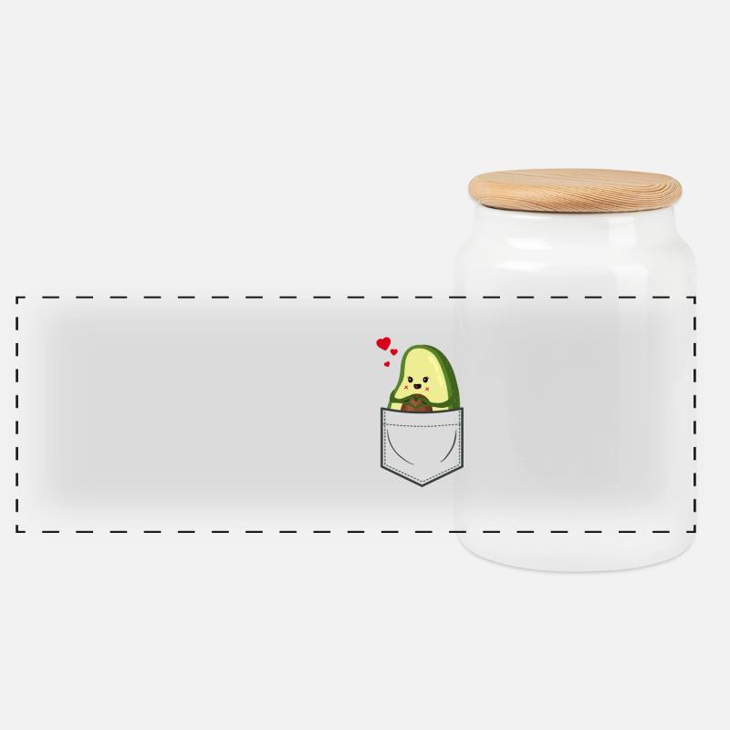 Avocado in Brusttasche - Panorama Keksdose mit Holzdeckel - Weiß