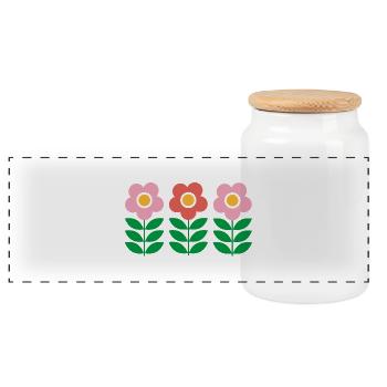 Flowers - Panoramic Cookie Jar with Wooden Lid - white - Front