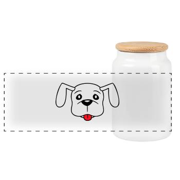 Dog Face Small Happy Pet Head Cute - Panoramic Cookie Jar with Wooden Lid - white - Front