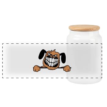 chien monstre méchant dangereux dents sourire sourire - Boîte à biscuits avec couvercle en bois - blanc - Devant