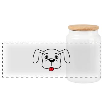 Dog Sticking Out Tongue Naughty Puppy Pet - Panoramic Cookie Jar with Wooden Lid - white - Front