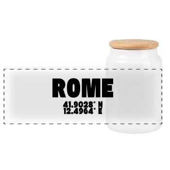 Rome - Design mit Koordinaten - Panorama Keksdose mit Holzdeckel - Weiß - Vorne