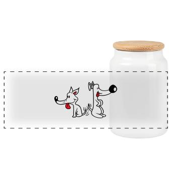 2 Dogs Big Noses Excited Wiggle - Panoramic Cookie Jar with Wooden Lid - white - Front