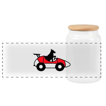 chien voiture conduite course autosport voiture de course - Boîte à biscuits avec couvercle en bois - blanc - Devant
