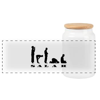 Salah Prayer Silhouette Design - Panoramic Cookie Jar with Wooden Lid - white - Front
