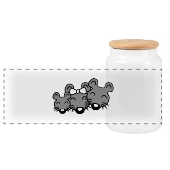 3 Mice Family Child Mom Dad Parents Row Cute - Panoramic Cookie Jar with Wooden Lid - white - Front