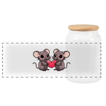Mouse Couple Valentine's Day - Panoramic Cookie Jar with Wooden Lid - white - Front