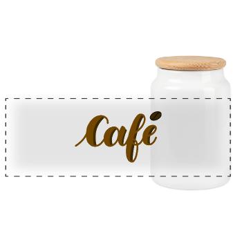 Coffee Lettering - Panoramic Cookie Jar with Wooden Lid - white - Front