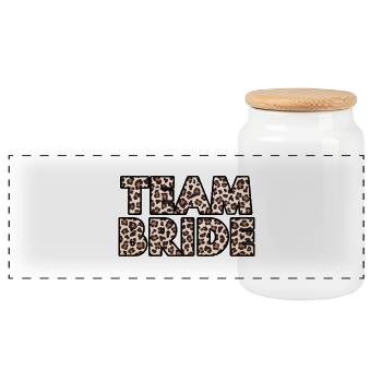 Team Bride Leopard - Panoramic Cookie Jar with Wooden Lid - white - Front