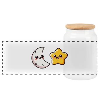Star Moon - Panoramic Cookie Jar with Wooden Lid - white - Front