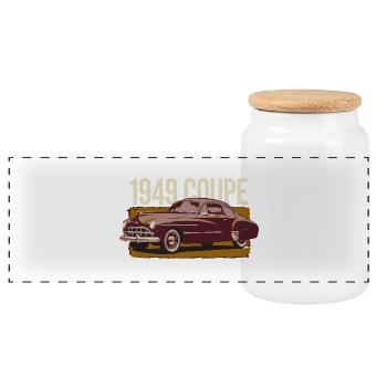 1949 Coupe Burgundy - Panoramic Cookie Jar with Wooden Lid - white - Front