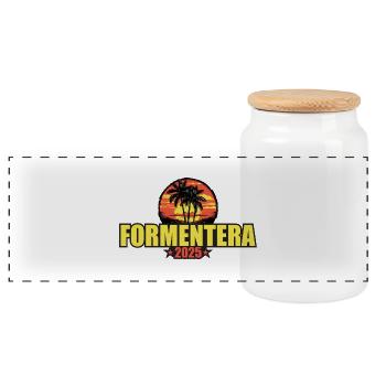 Formentera 2025 Vacances Palmiers Coloré - Boîte à biscuits avec couvercle en bois - blanc - Devant