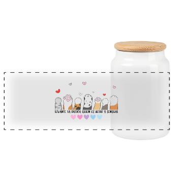 Chats pattes mains en l’air - Boîte à biscuits avec couvercle en bois - blanc - Devant