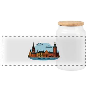 Ville de Stockholm - Boîte à biscuits avec couvercle en bois - blanc - Devant