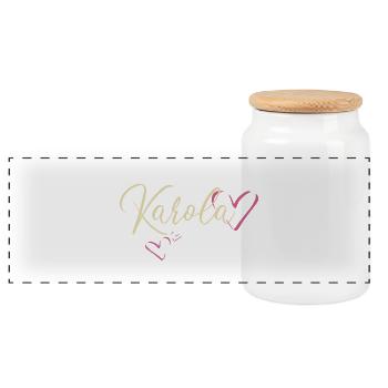 Karola Nom Prénom Calligraphie coeur - Boîte à biscuits avec couvercle en bois - blanc - Devant