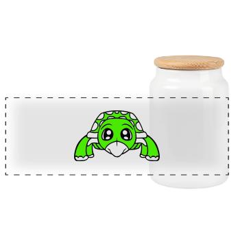 turtle cute cute googly eyes little child - Panoramic Cookie Jar with Wooden Lid - white - Front