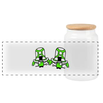 2 Mr. Turtles Sir Two Rich Top Hats Gentlemen - Panoramic Cookie Jar with Wooden Lid - white - Front
