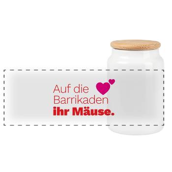 Auf die Barrikaden ihr Mäuse. - Panorama Keksdose mit Holzdeckel - Weiß - Vorne